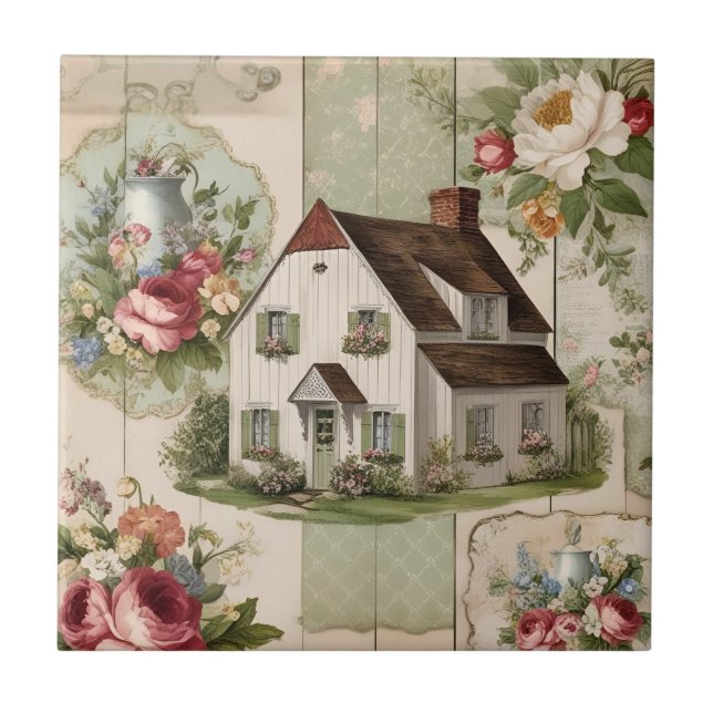 Vintage Cottage Floral  Ceramic Tile (Front)