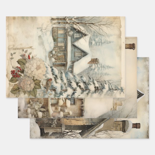 Vintage Cottage Garden Ephemera Wrapping Paper She (Set)