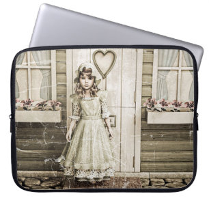 Vintage Cottage Girl Shabby Chic Art Laptop Sleeve