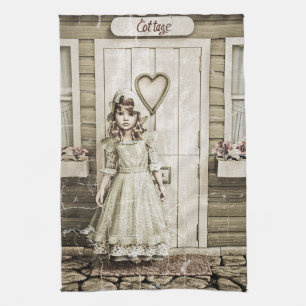 Vintage Cottage Girl Shabby Chic Art Tea Towel