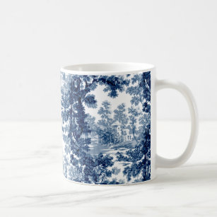 Vintage Cottage Landscape Toile-Blue & White Coffee Mug