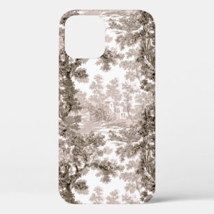 Vintage Cottage Landscape Toile-Brown & White iPhone 12 Case