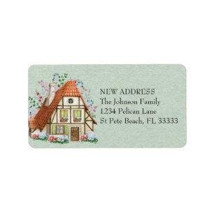 Vintage Cottage on Teal Paper New Address Label