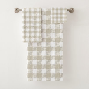 Vintage Cottage Taupe Plaid Bath Towel Set