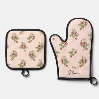 Vintage Cottagecore Aesthetic Berries and Blooms Oven Mitt & Pot Holder Set