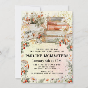 Vintage Cottagecore Book Lover 30th Birthday Invitation