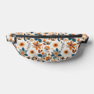 Vintage Cottagecore Botanical Orange Blue Flowers Bum Bags