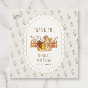 Vintage Cottagecore Chicken Floral Baby Shower Favour Tags