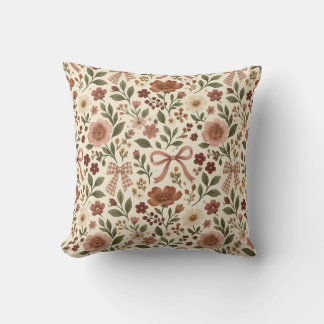 Vintage Cottagecore Floral Bow Fabric | Romantic Cushion