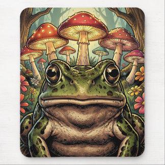 Vintage Cottagecore Frog and Mushrooms Mouse Pad