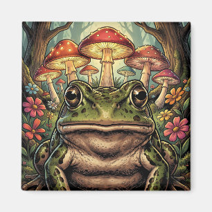 Vintage Cottagecore Frog, Snail and Mushrooms Magnet