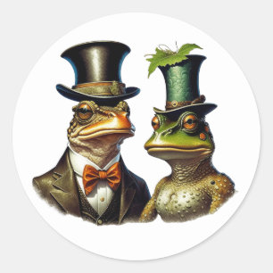 Vintage Cottagecore Funny Victorian Frog Couple Classic Round Sticker