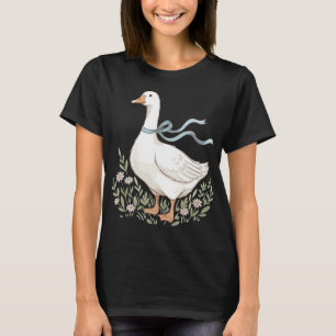 Vintage Cottagecore Goose with Blue Ribbon Aesthet T-Shirt