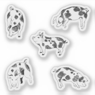 Vintage Cottagecore Pig LineArt Minimalist Pattern