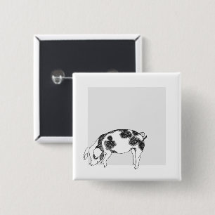 Vintage Cottagecore Pig LineArt Minimalist Pattern 15 Cm Square Badge