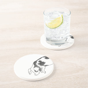 Vintage Cottagecore Pig LineArt Minimalist Pattern Coaster