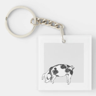 Vintage Cottagecore Pig LineArt Minimalist Pattern Key Ring