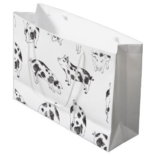 Vintage Cottagecore Pig LineArt Minimalist Pattern Large Gift Bag