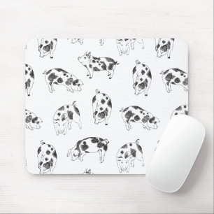 Vintage Cottagecore Pig LineArt Minimalist Pattern Mouse Pad