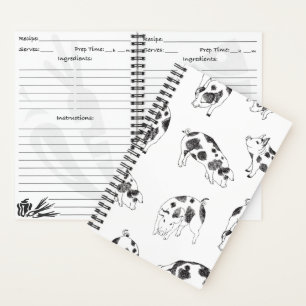 Vintage Cottagecore Pig LineArt Minimalist Pattern Notebook