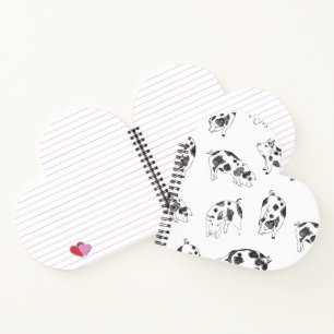 Vintage Cottagecore Pig LineArt Minimalist Pattern Notebook