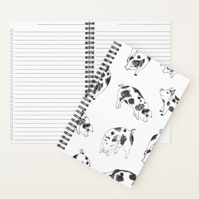 Vintage Cottagecore Pig LineArt Minimalist Pattern Notebook (Inside)