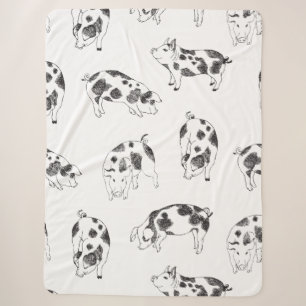 Vintage Cottagecore Pig LineArt Minimalist Pattern Sherpa Blanket