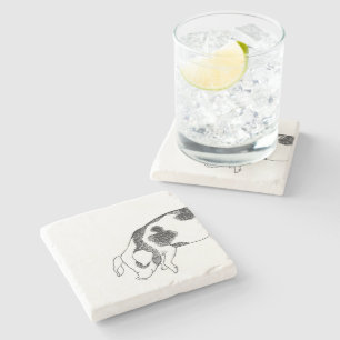 Vintage Cottagecore Pig LineArt Minimalist Pattern Stone Coaster