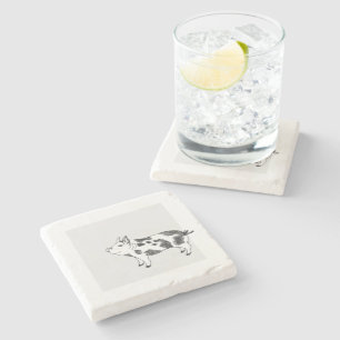 Vintage Cottagecore Pig LineArt Minimalist Pattern Stone Coaster