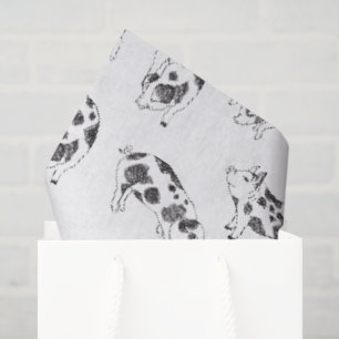 Vintage Cottagecore Pig LineArt Minimalist Pattern Tissue Paper