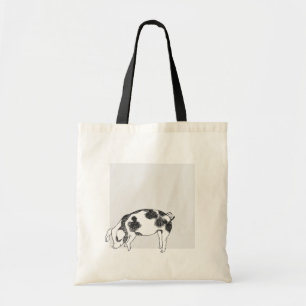 Vintage Cottagecore Pig LineArt Minimalist Pattern Tote Bag