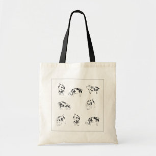 Vintage Cottagecore Pig LineArt Minimalist Pattern Tote Bag