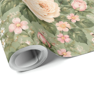 Vintage Cottagecore Pink Rose Floral Pattern Wrapp Wrapping Paper