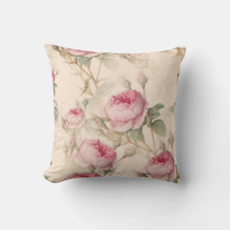 Vintage Cottagecore Pink Roses Botanical Cushion
