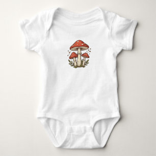 Vintage Cottagecore Red Toadstool Mushroom Forest  Baby Bodysuit