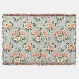 Vintage Cottagecore Rose Woven Throw Blanket