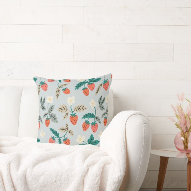 Vintage Cottagecore Strawberry Pattern Cushion (Couch)
