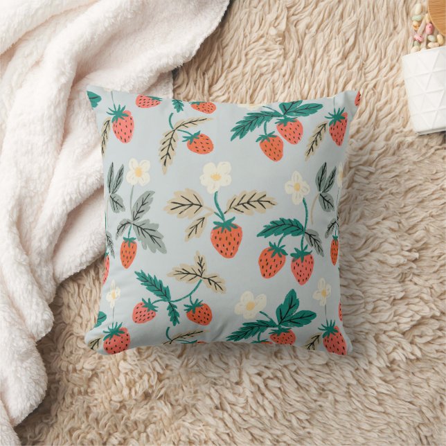 Vintage Cottagecore Strawberry Pattern Cushion (Blanket)