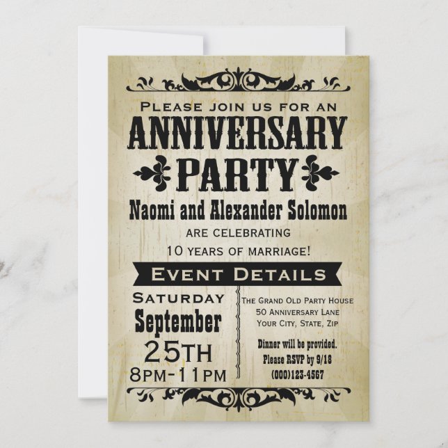 Vintage Country Anniversary Party Invitation (Front)