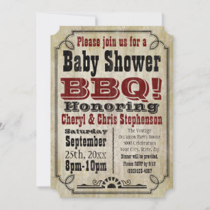 Vintage Country Baby Shower BBQ Barbeque Baby-Q Invitation