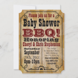 Vintage Country Baby Shower BBQ Barbeque Baby-Q Invitation