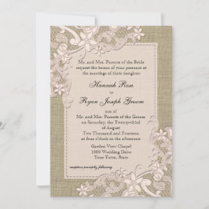 Vintage Country Blush Lace Design and Burlap Invitation