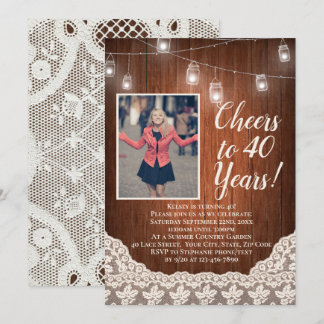 Vintage Country Cheers to 40 Birthday Party Photo Invitation