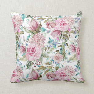 Vintage Country Chic Pink Teal Lavender Floral Cushion