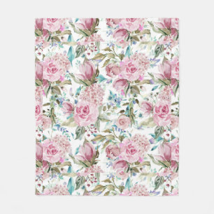Vintage Country Chic Pink Teal Lavender Floral Fleece Blanket