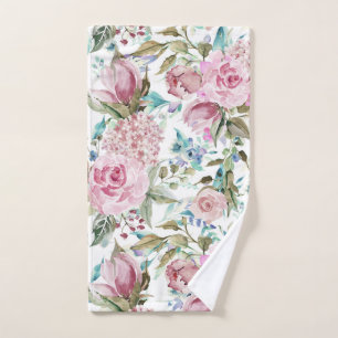 Vintage Country Chic Pink Teal Lavender Floral Hand Towel