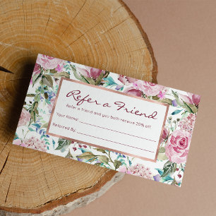 Vintage Country Chic Pink Teal Lavender Floral Ref Referral Card