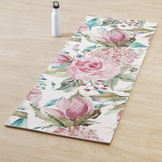 Vintage Country Chic Pink Teal Lavender Floral Yoga Mat