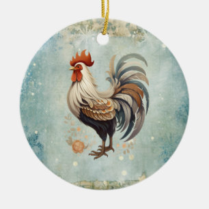Vintage country Chicken Christmas Ceramic Ornament