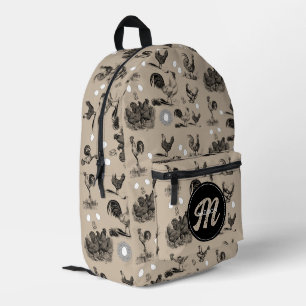 Vintage Country Chicken Rooster Egg Monogram  Printed Backpack